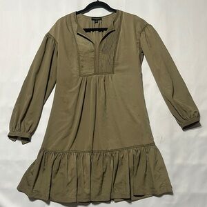 BANANA REPUBLIC DROP WAIST LONG SLEEVE DRESS, OLIVE GREEN SIZE S